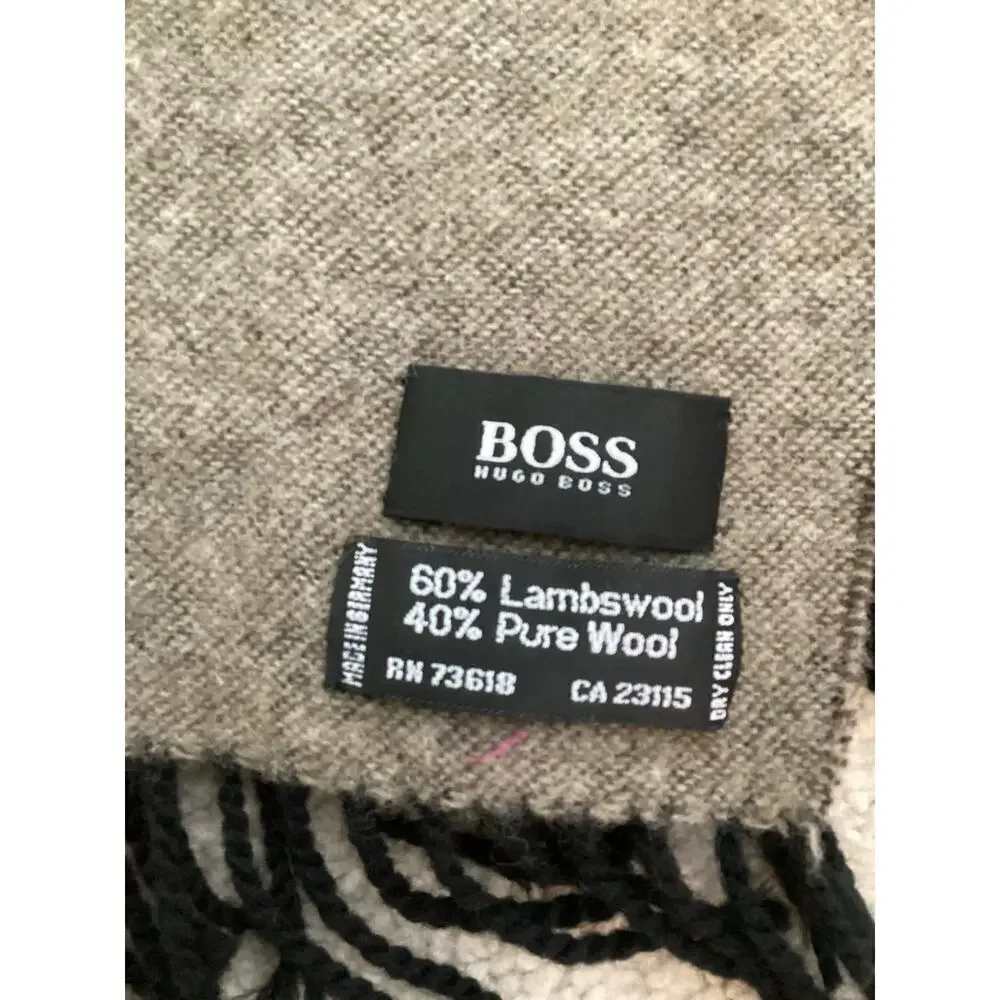 Boss Hugo Boss men's wool scarf with a color-block design in brown and gray